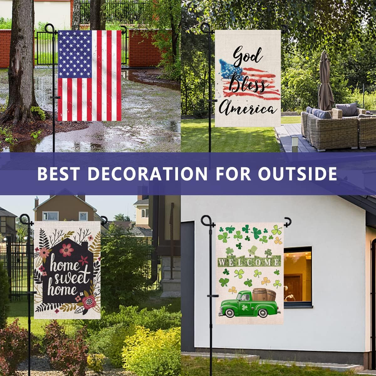 Hogardeck Garden Flag Holder Stand, Thickened Pole Sturdy and Straight Premium Yard Flag Holder Weather-Proof Metal Flagpole for American Flag, Christmas Garden Flag, Outdoor Garden Decor Decoration