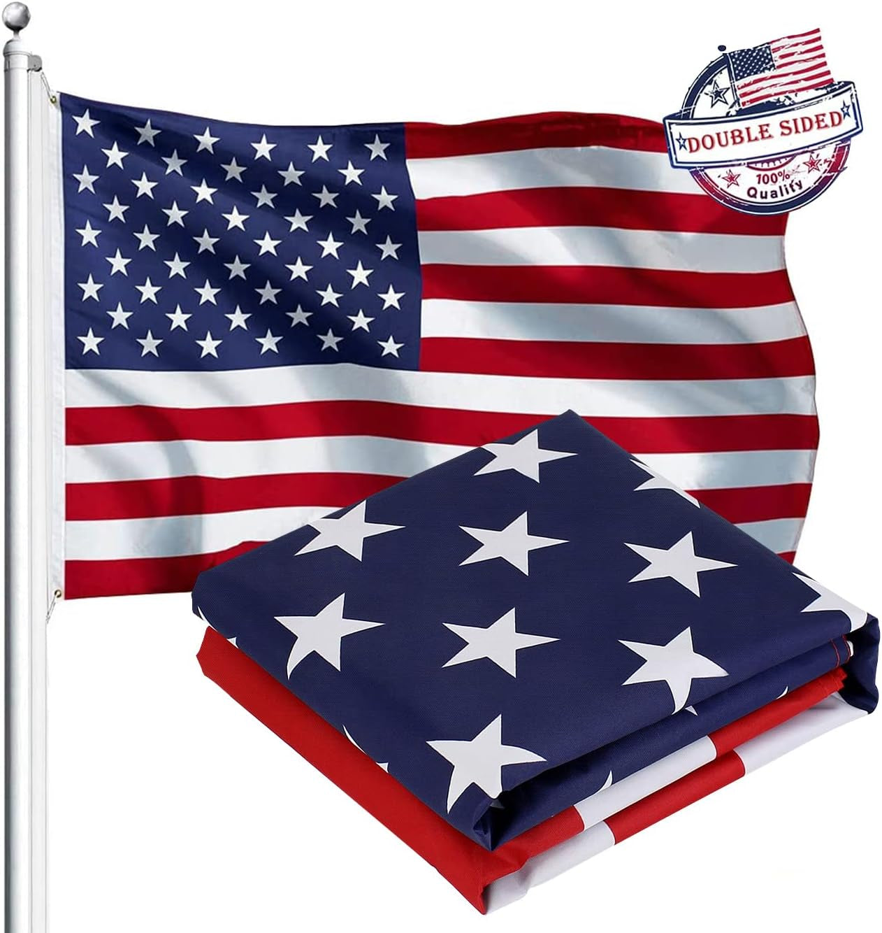American Flag, Double Sides Priting US Flag 3X5 Ft- Upgrade 3-Ply Longest Lasting USA Flag. Heavy-Duty American Flags with Vivid Color and Brass Grommet for Outdoor & Indoor, Fade & UV Protected