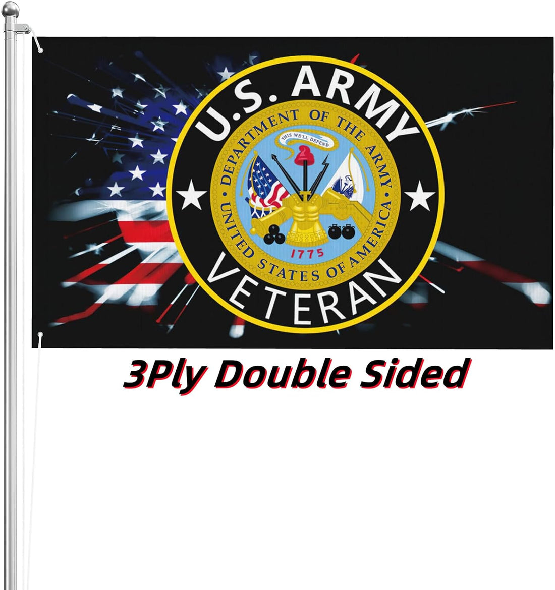 U.S. Army Veteran Flag 3X5 Ft 3Ply Polyester Double Sided Print and Vivid Color American Military Flags Outdoor Decorations Banner Garden Yard Uv Resistant