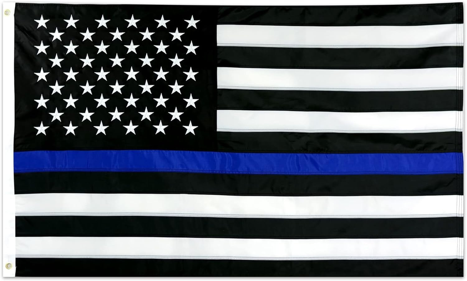 Thin Blue Line USA Flag 5X8 Ft | Heavy Duty Police Flag | Back the Blue | Blue Lives Matter Flag | Quadruple Stitched Fly End | Durable High-Performance 210D Nylon for High Winds | Brass Grommets