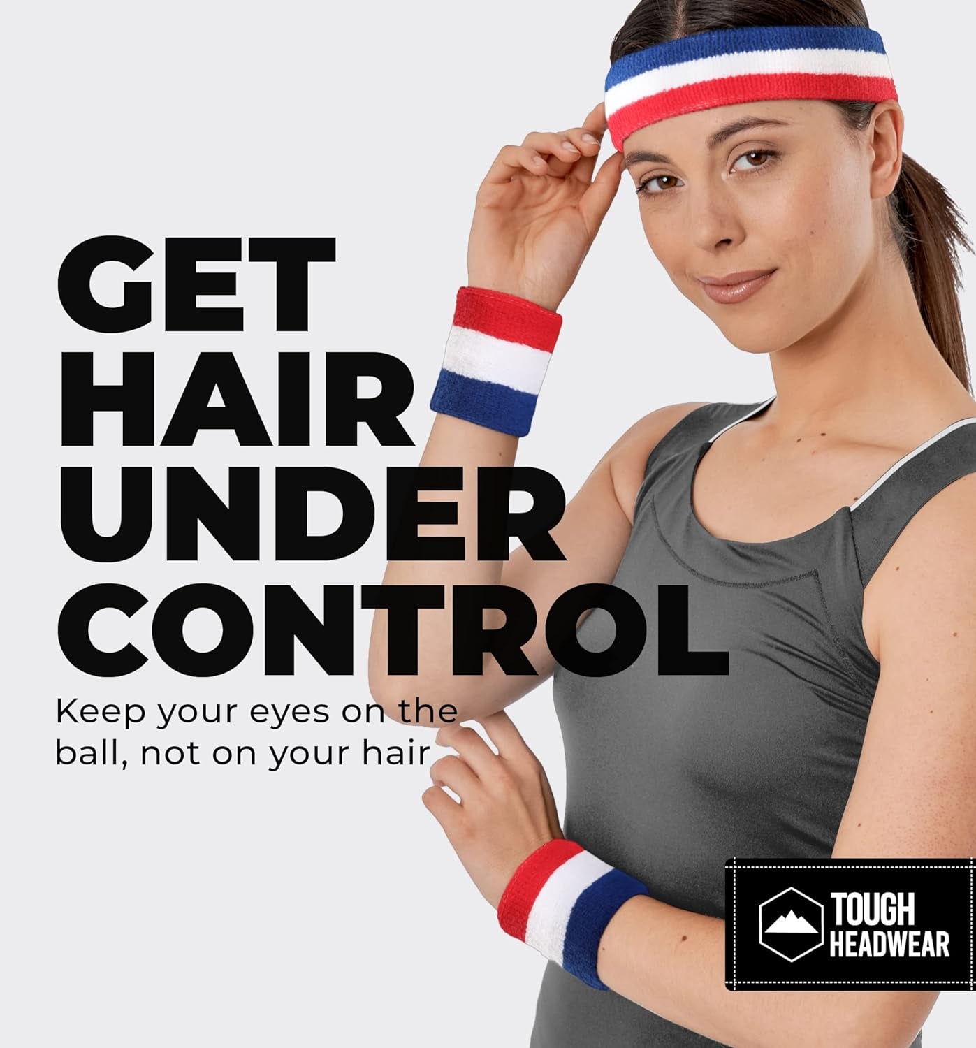 Sweatbands Set - Head & Wrist Sweat Bands - Terry Cloth Sweatbands for Tennis, Working Out, Sports, Basketball, Gym, Exercise - Headband & Wristbands for Men & Women - Stretchy & Soft Cotton