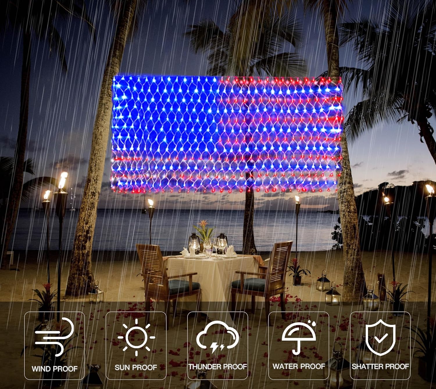 PUHONG (New) American Flag Lights, 420 LED USA Flag Net Lights, Outdoor Waterproof Patriotic Ornaments for Independence Day National Day July 4Th Memorial Day Christmas New Year Party Yard Decoration