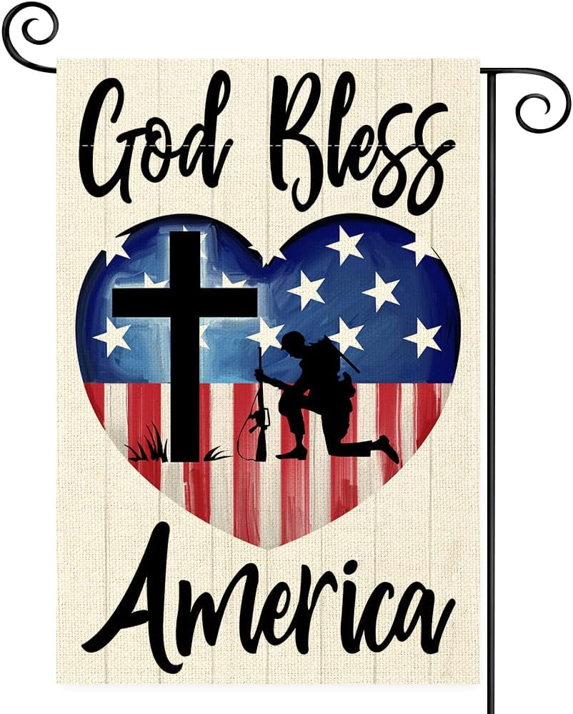 Memorial Day Mini Garden Flag 12X18 Inch Double Sided, Best Chocie God Bless American Pride Small Burlap Garden Flags for Outside, Decoration for 4Th of July Farmhouse Holiday Outdoor (B04)