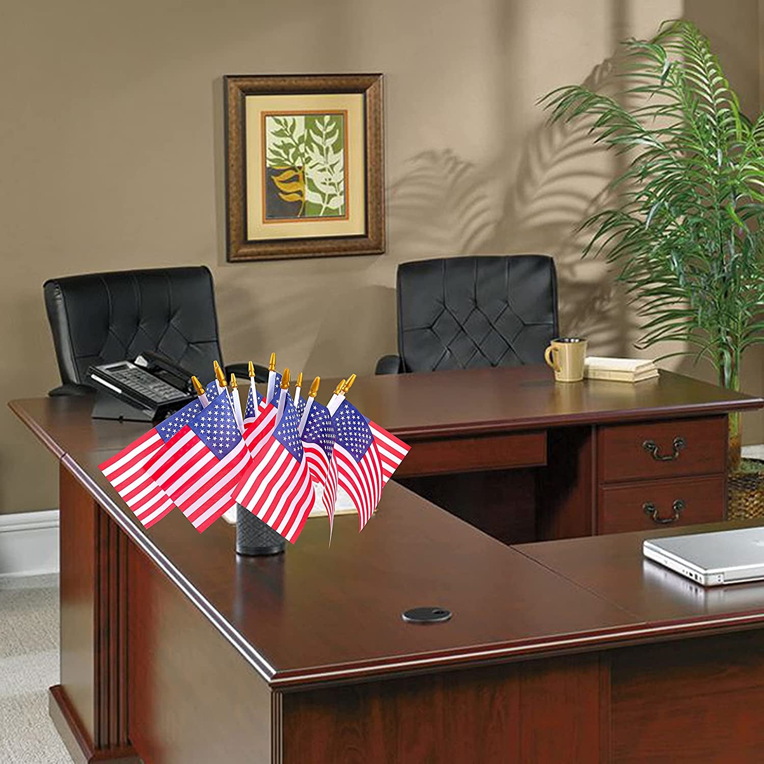24 Pcs USA 4''X6'' Wooden Stick Flag,July 4Th Decoration, Veteran Party, Mini American Stick Flag - American Hand Held Stick Flags with Safety Golden Spear Top