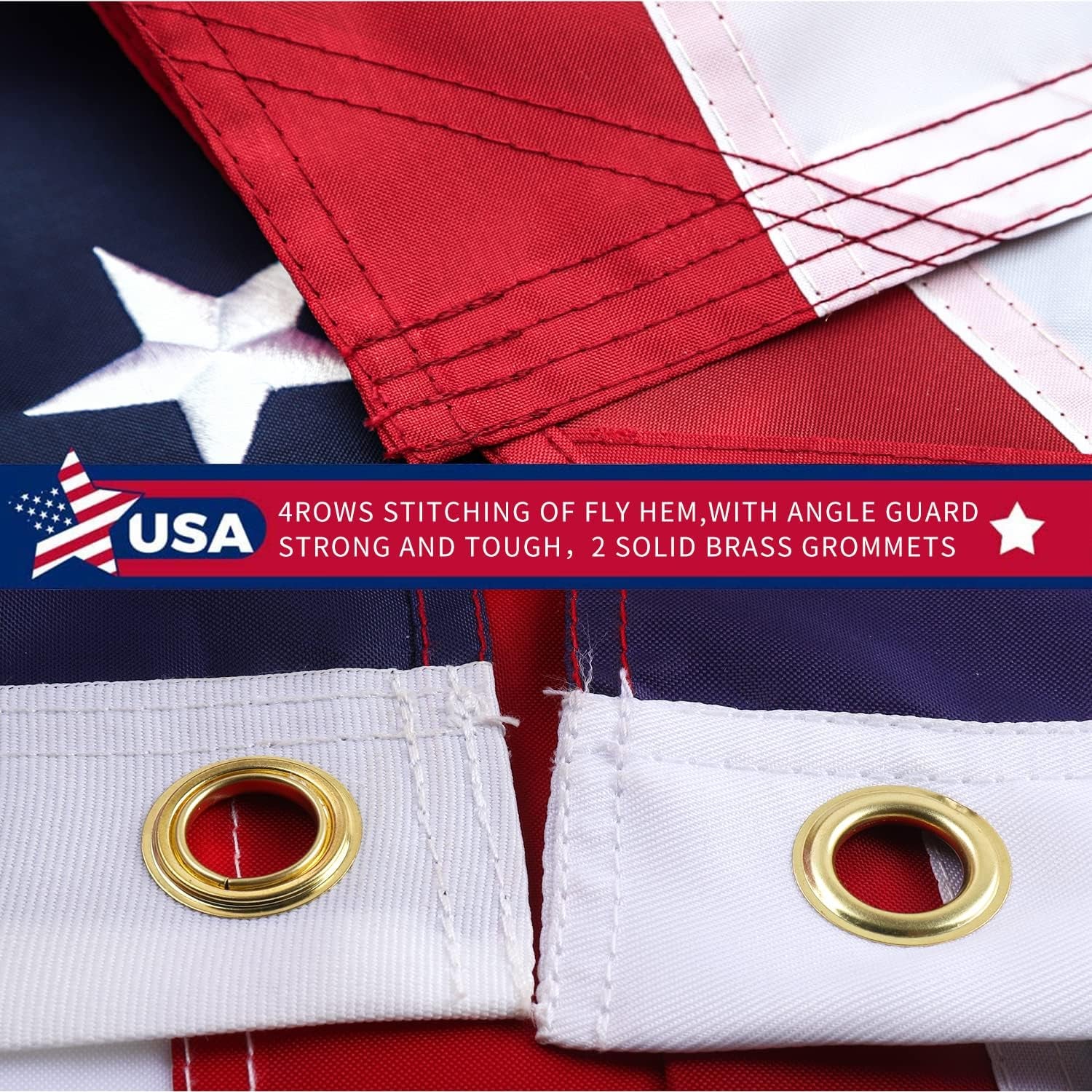 American Flag 3X5 Ft- Embroidered Stars,Sewn Stripes,Durable and Long Lasting Nylon,2 Solid Brass Grommets,Perfect for Outside/Outdoor Use Heavy Duty US USA Flags.