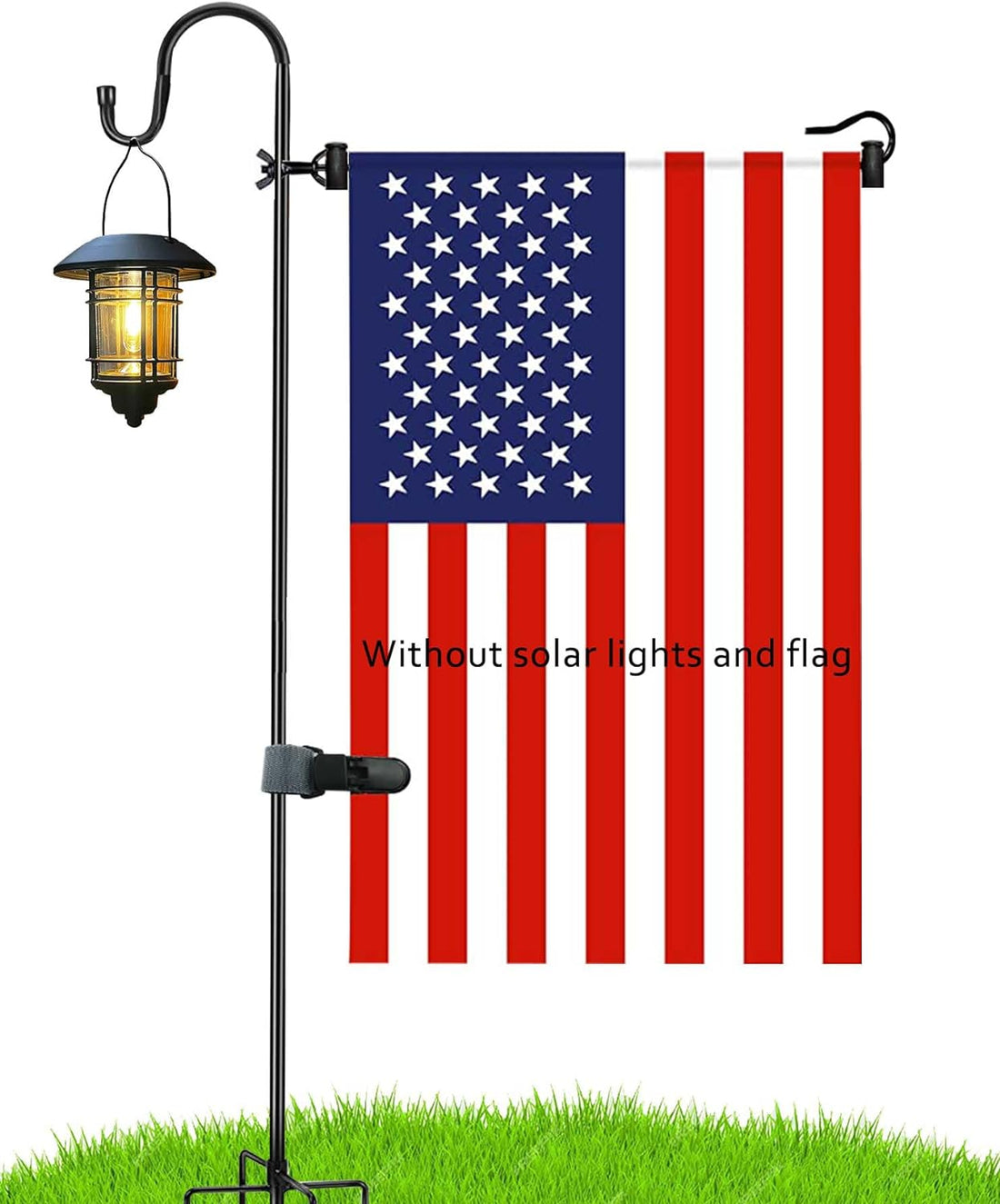 Akeydeco Large Flag Pole Holder for outside House, House Flag Pole 1 Pack 92 Inch for 28 X 40 Flags with Shepherds Hooks for Outdoor Bird Feeder Pole with 5 Prongs Base(Without Solar Lights Flag)