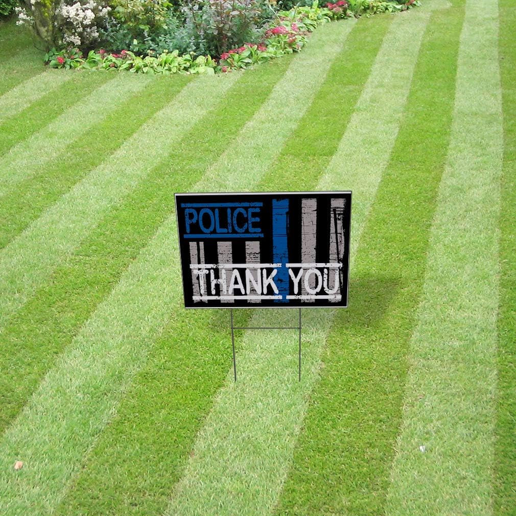 Plastic Weatherproof Yard Sign Police Thank You Black White Blue Stripes Thank You Designs White Police Officers for Sale Sign Multiple Quantities Available 24Inx18In Two Sides Print One Sign
