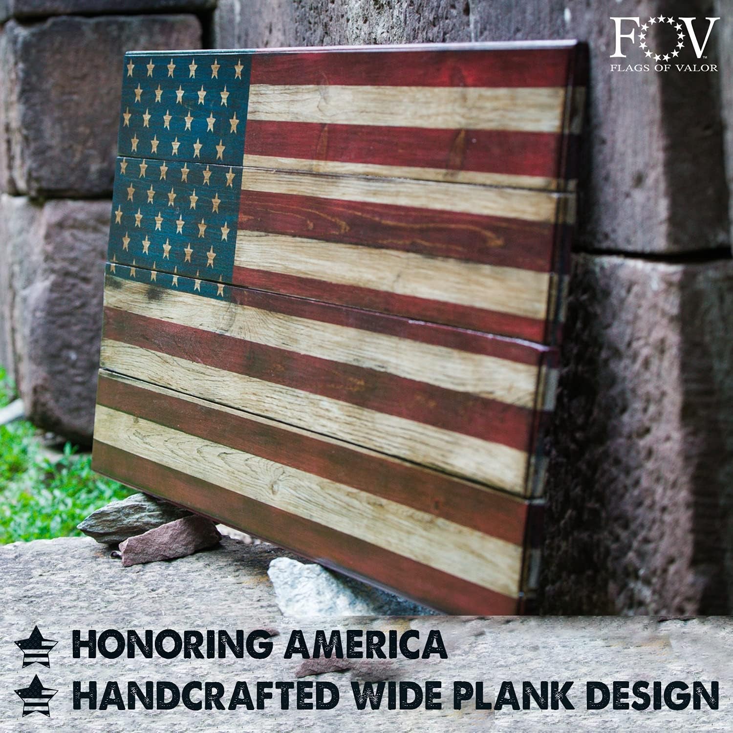 Flags of Valor Legacy Series Wooden American Flag | US Flag Wall Decor, Patriotic Wall Art, Made in USA by Veterans, Ready to Hang, Man Cave Room Decor for Men (Large, 22"H X 42"W)