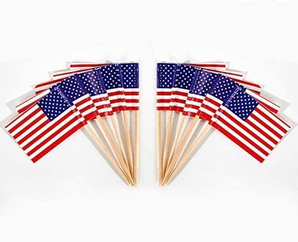 CYPS 100 Pcs USA American Flag US Toothpick Flags, Small Mini Stick Cupcake Toppers US Flags,4Th of July,Veterans Day,Country Picks Party Decoration Celebration Cocktail Food Bar Cake Flags