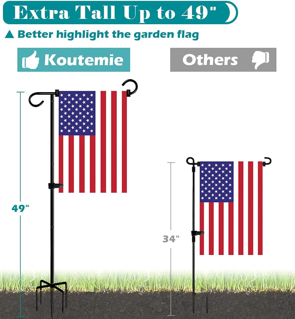 49 Inch Extra Tall Garden Flag Stand Holder Pole with 5 Prong Bases for 12 X 18 outside Fall Yard Flags Décor, Matte Black & 2 Packs