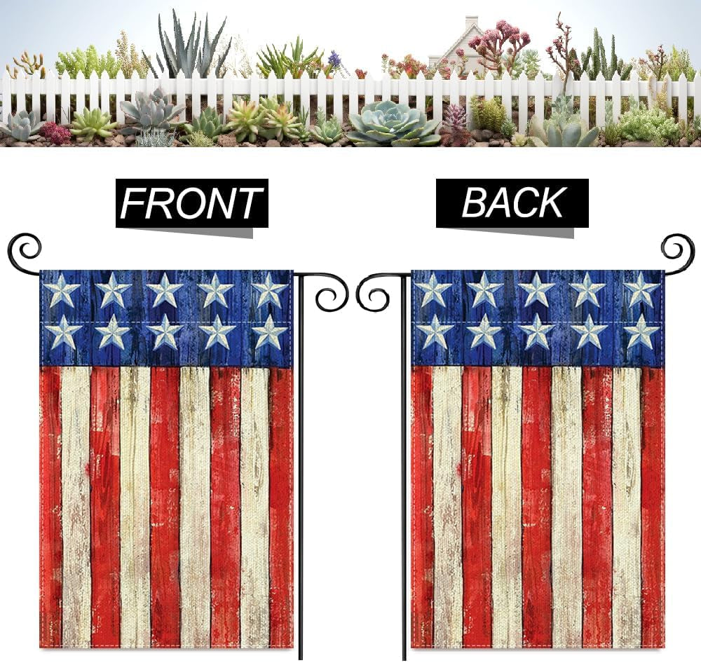 Highland Cow 4Th of July Mini Garden Flag 12X18 Inch Double Sided, Best Chocie Independence Day Small Burlap Garden Flags for Outside, Decoration for Memorial Day Farmhouse Holiday Outdoor (SM01)
