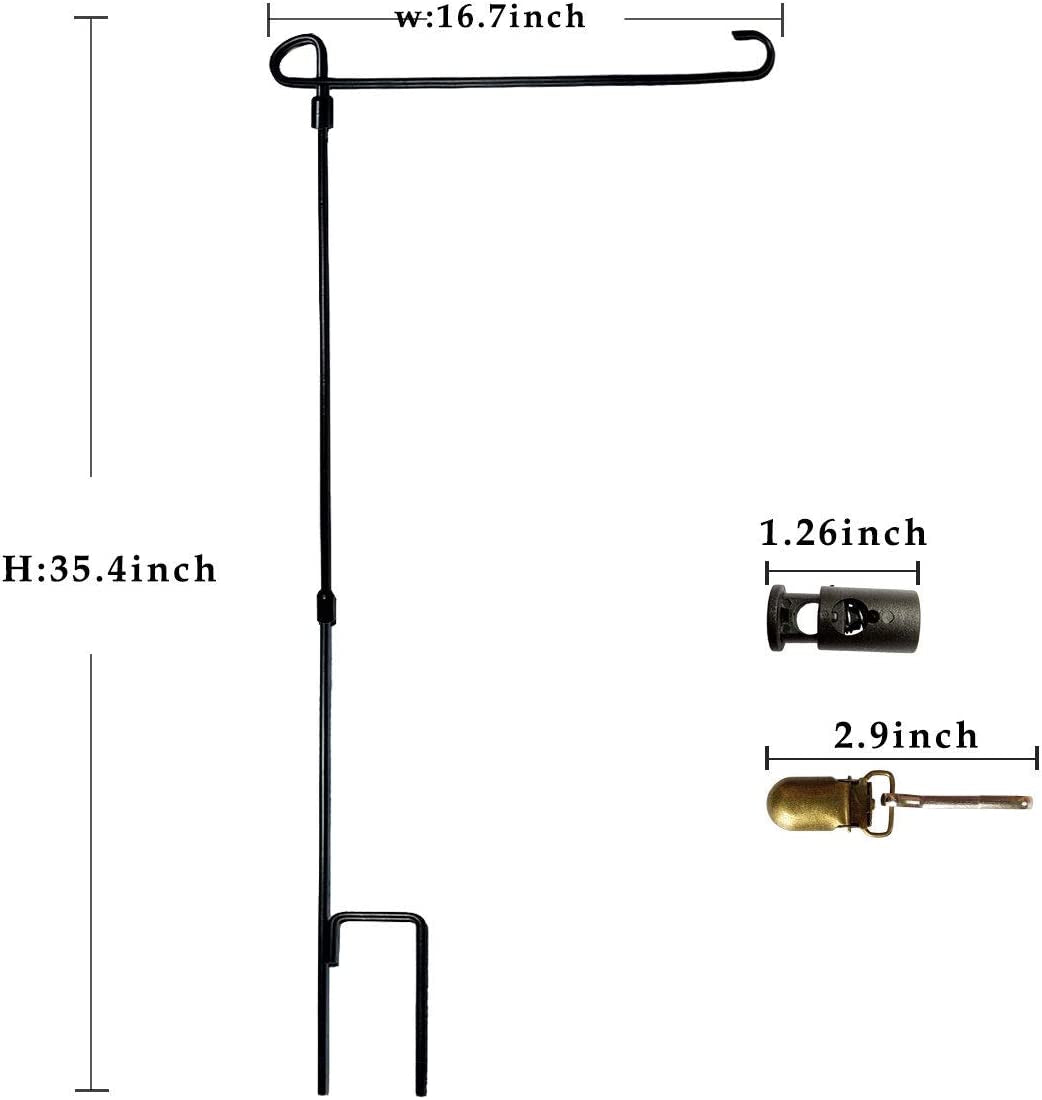 Garden Flag Stand Iron Garden Flag Pole 36.5X16.5 Inch with 2 Flag Stopper and 1 Tiger Clip Garden Flag Stake for Outdoor Decorate Garden Yard