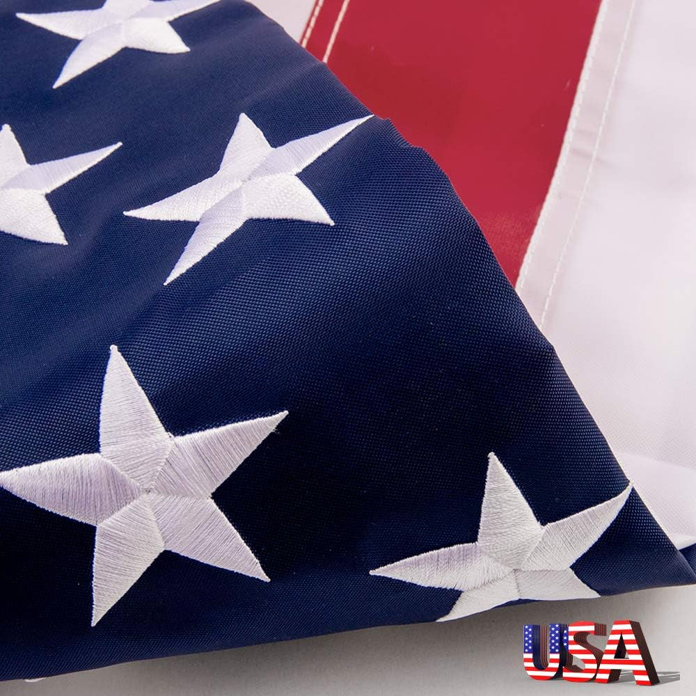 American Flag 3X5 Ft- Embroidered Stars,Sewn Stripes,Durable and Long Lasting Nylon,2 Solid Brass Grommets,Perfect for Outside/Outdoor Use Heavy Duty US USA Flags.