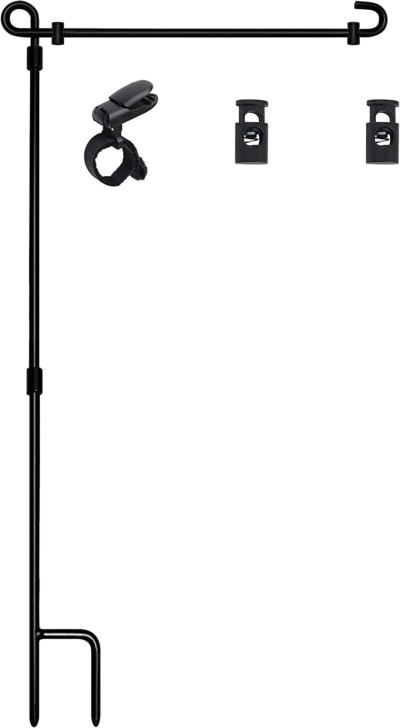 HOOSUN Garden Flag Stand, Premium Garden Flag Pole Holder Metal Powder-Coated Weather-Proof Paint with One Tiger Clip and Two Spring Stoppers without Flag
