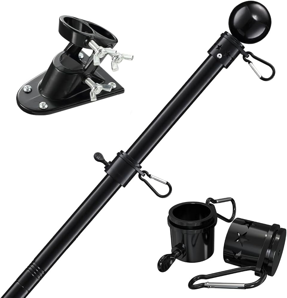 House Flag Pole for Wall, Roof or Deck Mounted, Stainless Steel Black Pole Tubular Handle Rod with 5' Ft Length X 1'' Diameter, American USA Flag Sizes 2X3', 3X5' and 4X6"Ft. (Black)