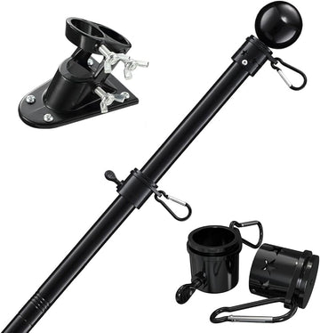 House Flag Pole for Wall, Roof or Deck Mounted, Stainless Steel Black Pole Tubular Handle Rod with 5' Ft Length X 1'' Diameter, American USA Flag Sizes 2X3', 3X5' and 4X6"Ft. (Black)