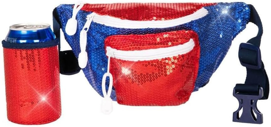 Tipsy Elves American Flag Fanny Packs with Drink Holder - USA Fanny Pack for 4Th of July BBQ, Pool Party and Events