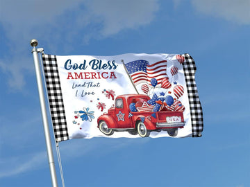 4Th of July Flags 3X5 Ft for Outside, Patriotic American Truck with Flags Buffalo Plaid Double Sided Big Large Yard Flags,Seasonal Banners Decorations with Brass Grommets for Outdoor Farmhouse Holiday
