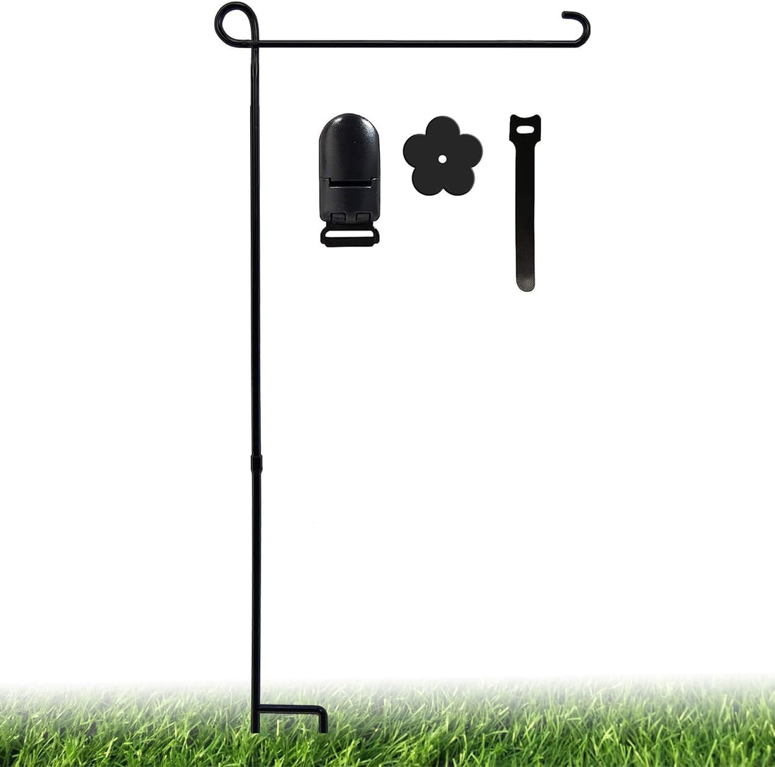 PHITRIC Garden Flag Holder Stand, Premium Powder-Coated Yard Flag Pole, Weather-Proof Black Metal Flagpole with Clip and Stopper for Winter Christmas Garden Flag, USA Flag, Outdoor Decor Decoration