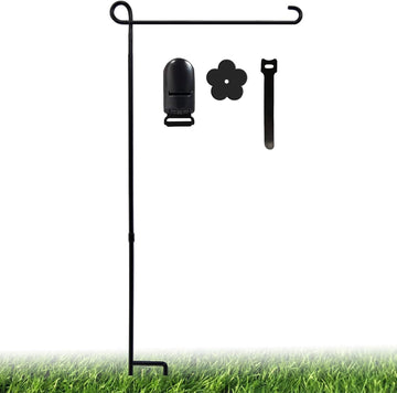 PHITRIC Garden Flag Holder Stand, Premium Powder-Coated Yard Flag Pole, Weather-Proof Black Metal Flagpole with Clip and Stopper for Winter Christmas Garden Flag, USA Flag, Outdoor Decor Decoration