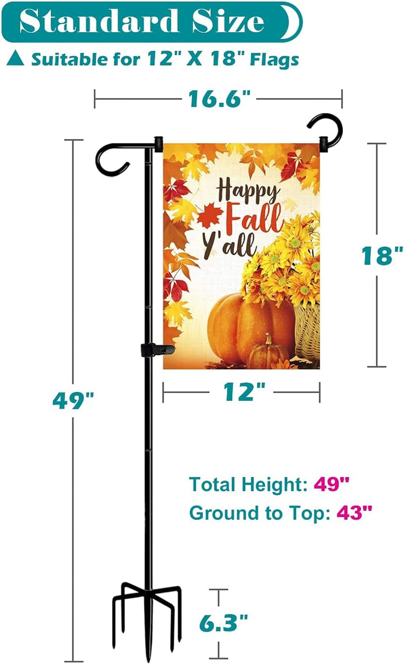 49 Inch Extra Tall Garden Flag Stand Holder Pole with 5 Prong Bases for 12 X 18 outside Fall Yard Flags Décor, Matte Black & 2 Packs