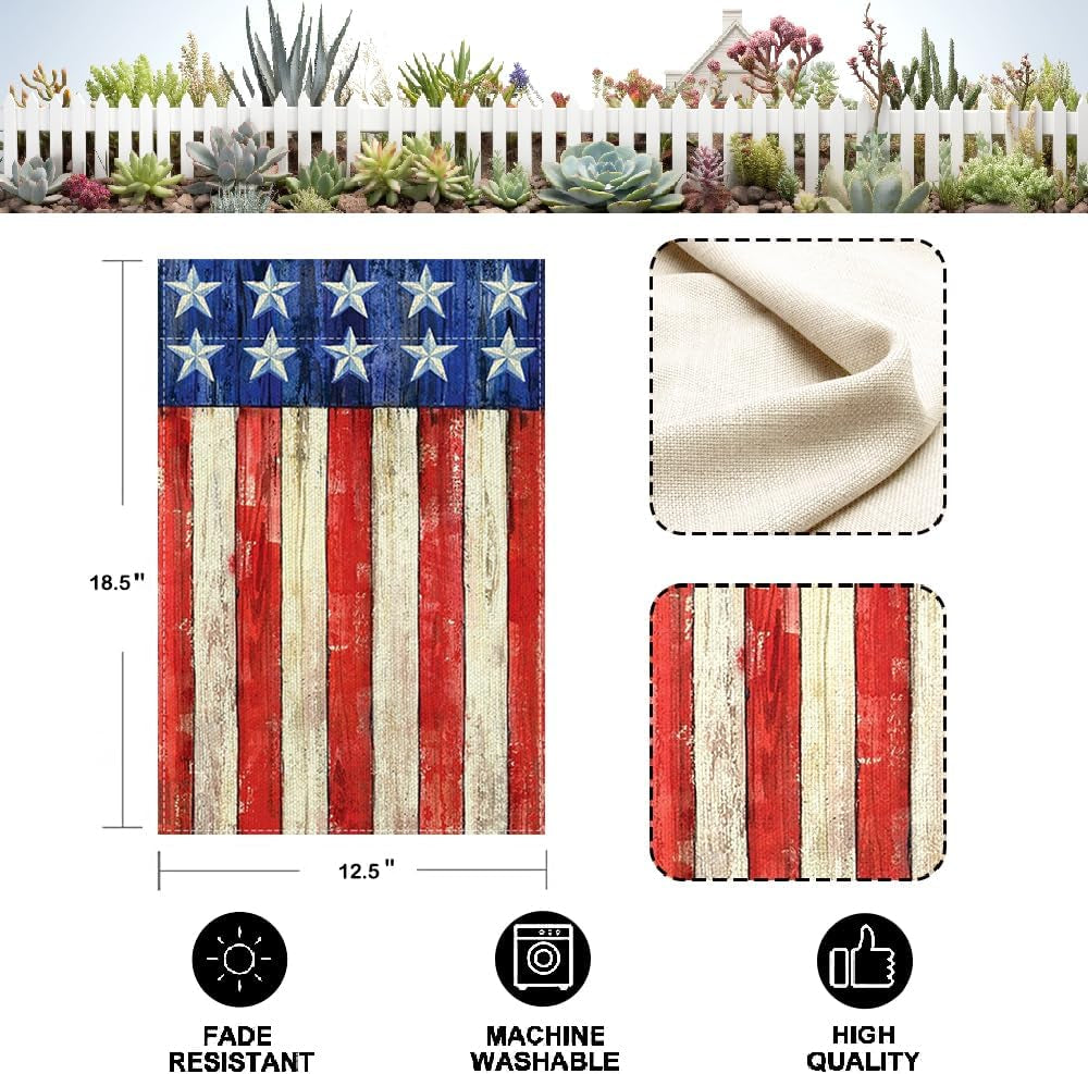 Highland Cow 4Th of July Mini Garden Flag 12X18 Inch Double Sided, Best Chocie Independence Day Small Burlap Garden Flags for Outside, Decoration for Memorial Day Farmhouse Holiday Outdoor (SM01)