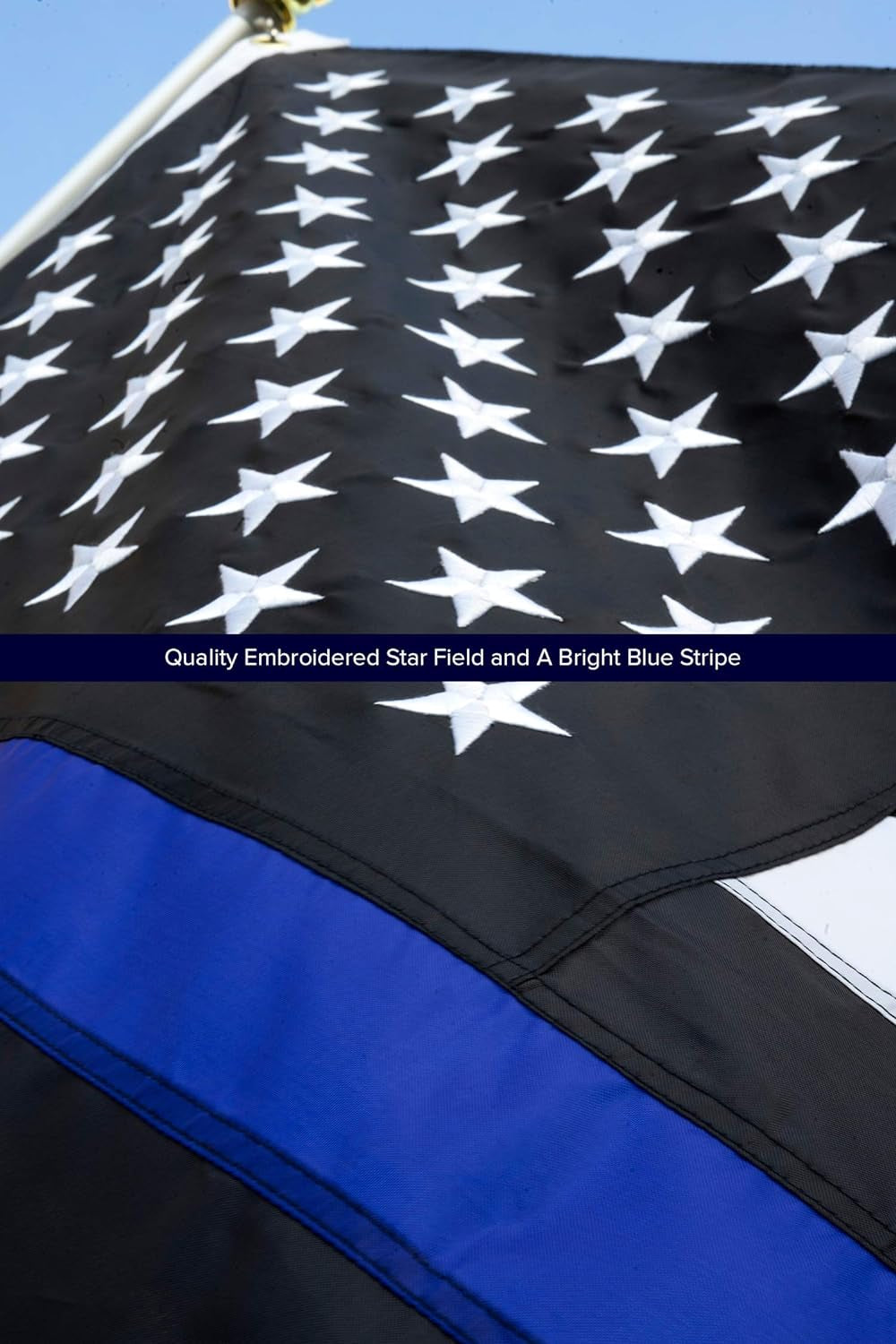 Thin Blue Line USA Flag 2X3 Ft | Heavy Duty Embroidered Stars & Sewn Stripes | Brass Grommets | UV Protection | Black White Blue American Police Flag Honoring Law Enforcement Officers