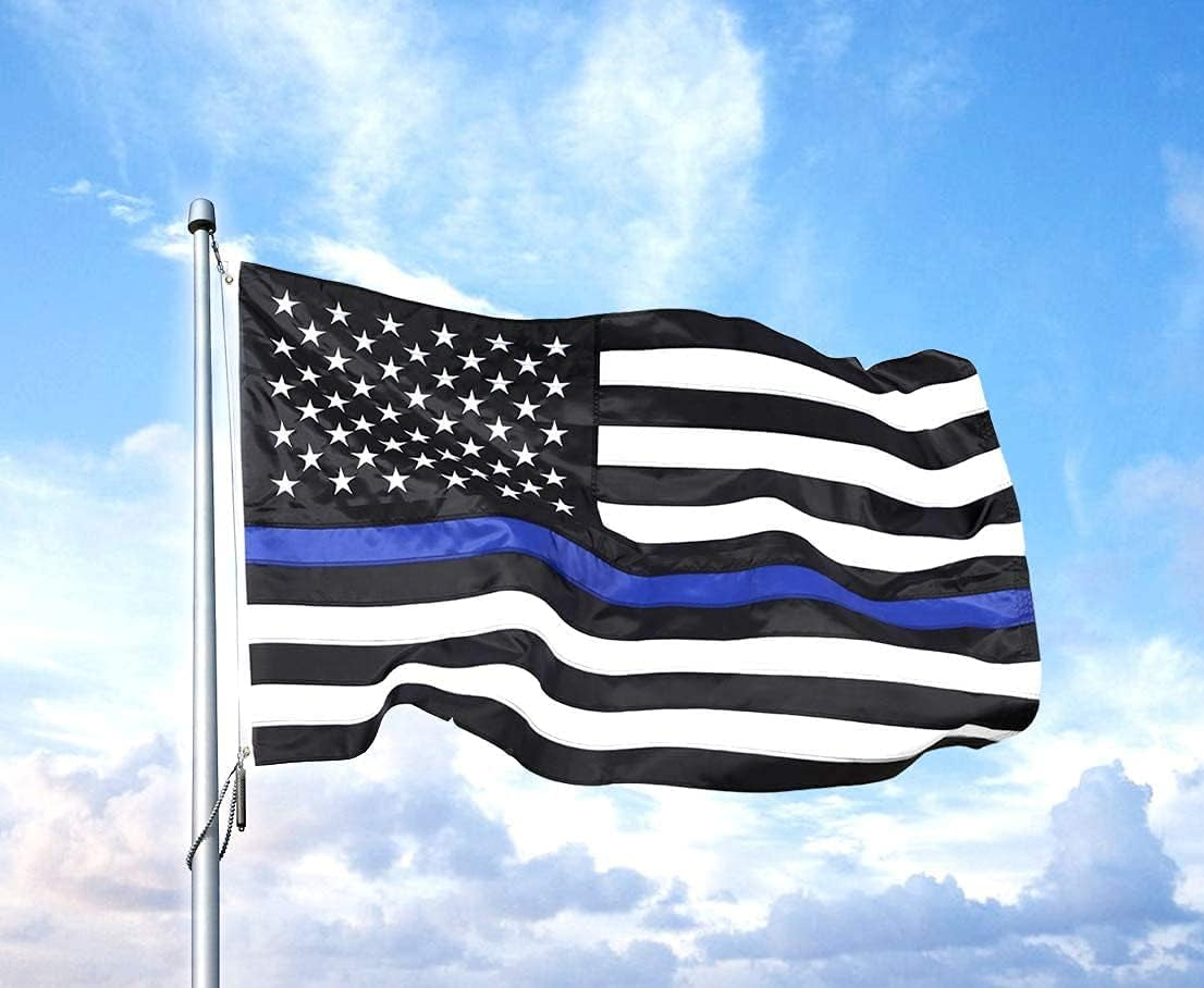 Homissor Thin Blue Line Flags 8X12 Outdoor Made in USA - Embroidered Stars Police Flag, Heavy Duty Back the Blue Flag Stripe Blue Line Lives Matter Flags Banner with 4 Brass Grommets