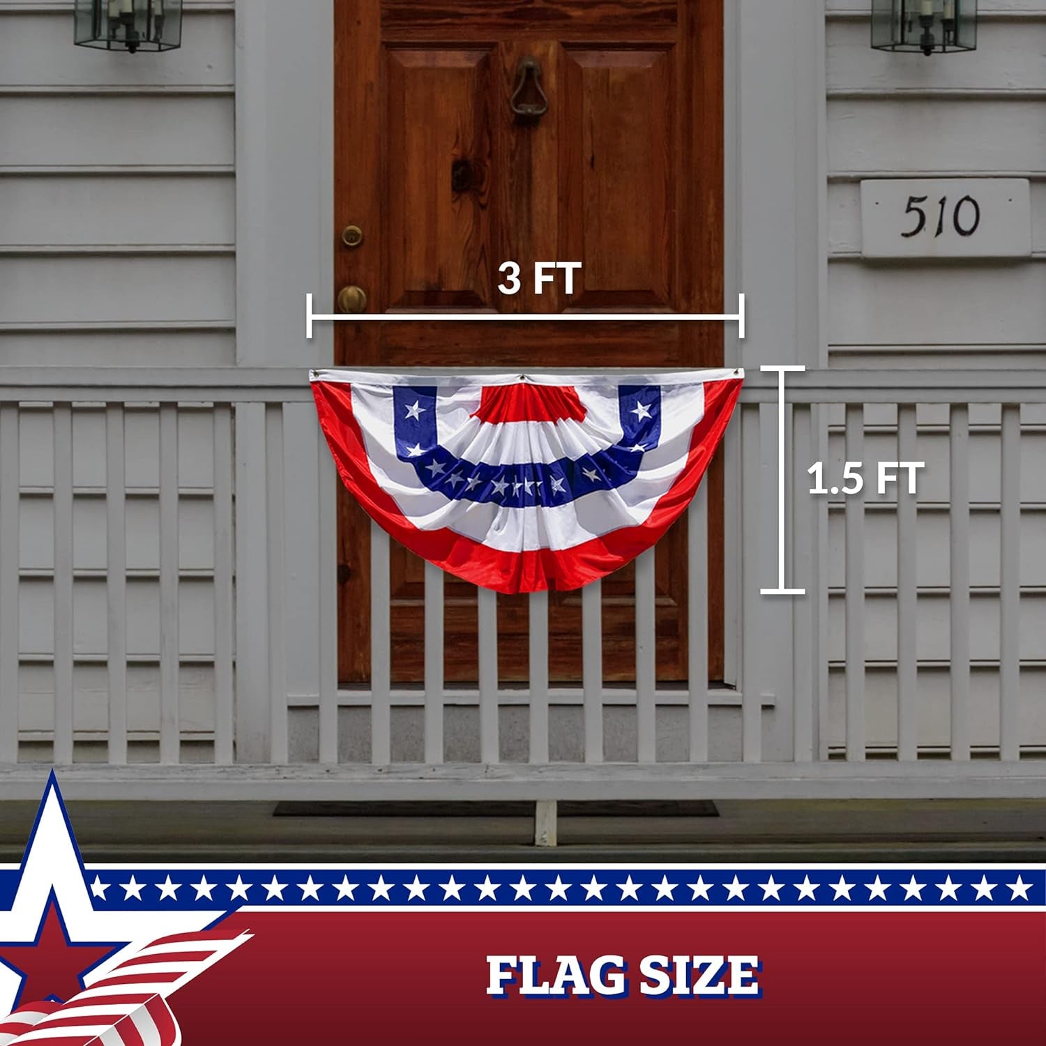 G128 – 3 Pack: USA Pleated Fan Flag 1.5X3 Feet American USA Bunting Decoration Flags EMBROIDERED Patriotic Stars & Sewn Stripes Canvas Header and Brass Grommets