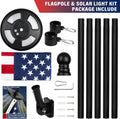 Delux American Flag with Pole and Solar Light Kit, 6 FT No Tangle Metal Pole with Holder, 128 LED Solar Powered Light, Embroidered Flag 3X5 FT, Set for 10 Hours Use for Night House Outdoor (Black)