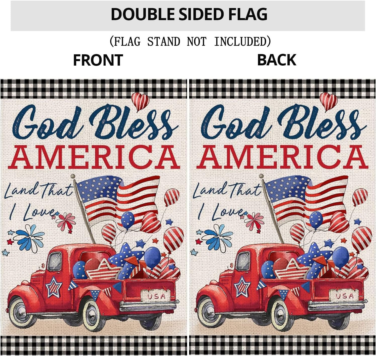 4Th of July Flags 3X5 Ft for Outside, Patriotic American Truck with Flags Buffalo Plaid Double Sided Big Large Yard Flags,Seasonal Banners Decorations with Brass Grommets for Outdoor Farmhouse Holiday
