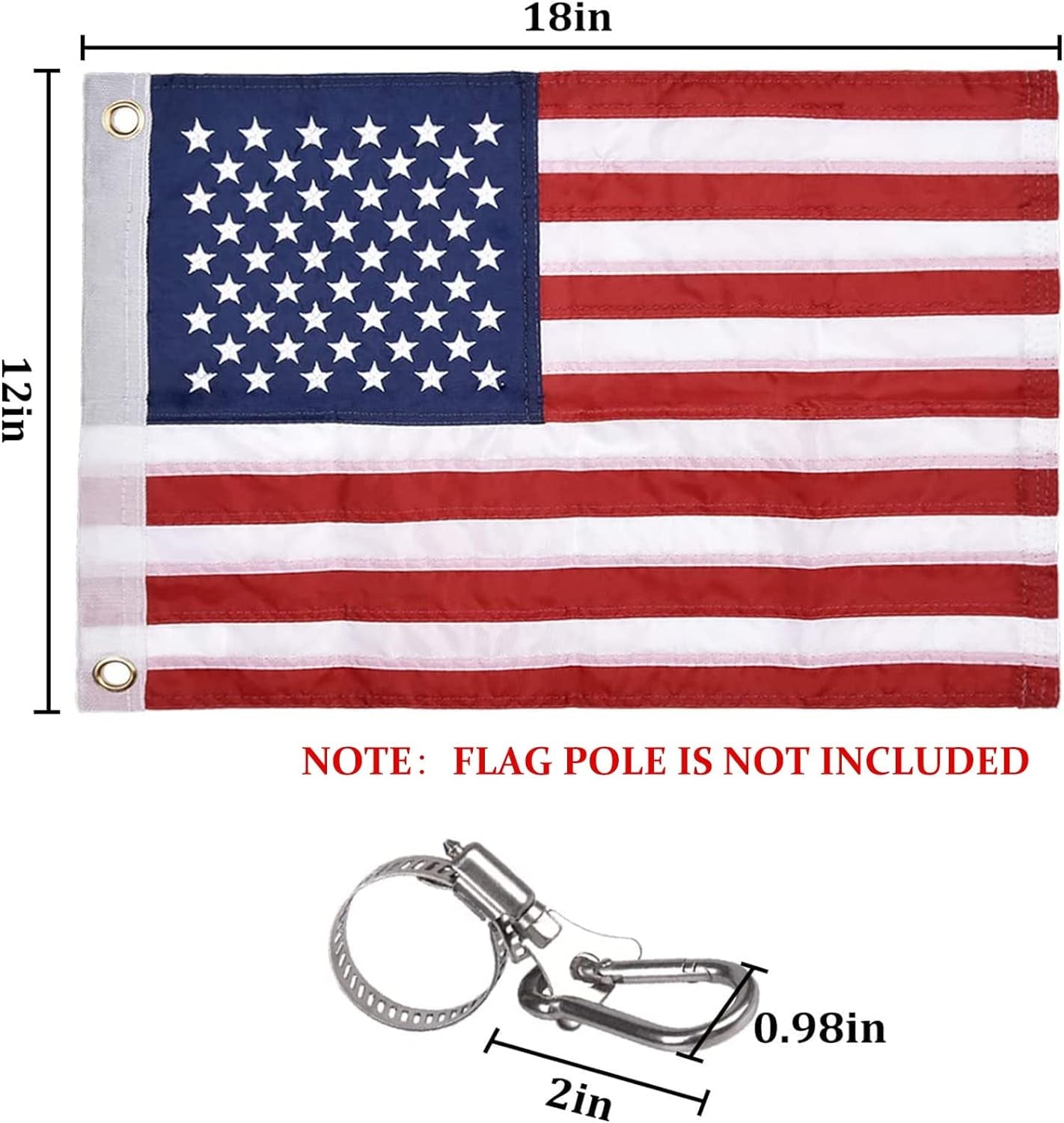 2Pcs Universal Boat Flag Marine 16"X24" with 4 Boat Flag Pole Kits USA Flag with 50 Embroidered Stars American Boat Flag