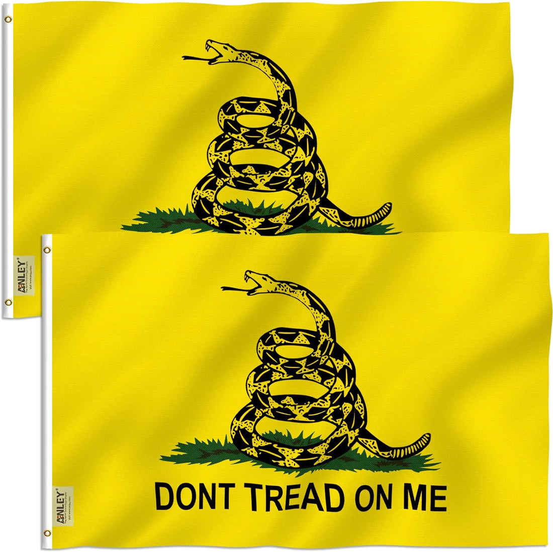 ANLEY Fly Breeze 3X5 Foot Don'T Tread on Me Flag - Vivid Color and Fade Proof - Canvas Header and Double Stitched - Flags Polyester with Brass Grommets 3 X 5 Ft (2 Pack)