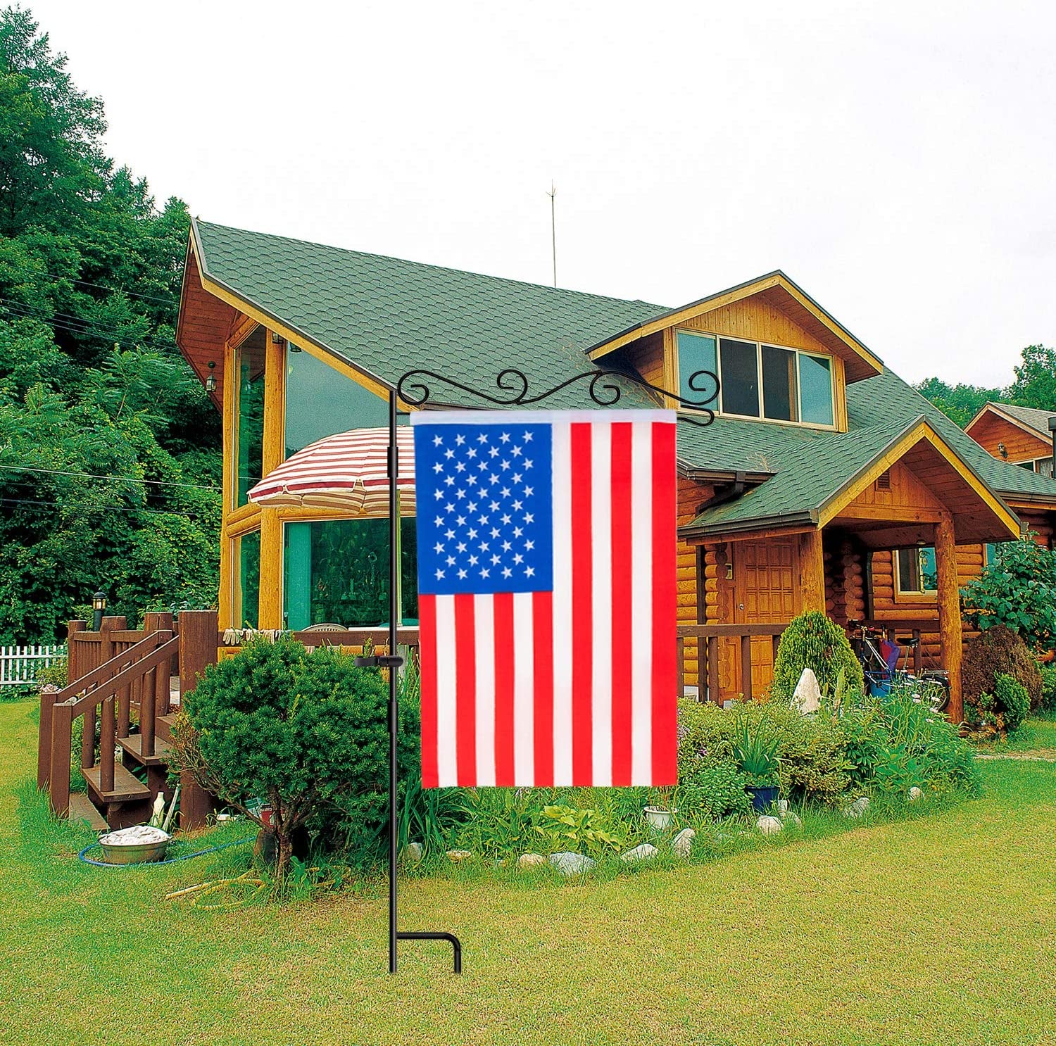 HOOSUN Garden Flag Stand, Premium Garden Flag Pole Holder Black Metal Powder-Coated Weather-Proof Paint, 37.8"H X 15.5"W for Outdoor Garden Lawn without Flag