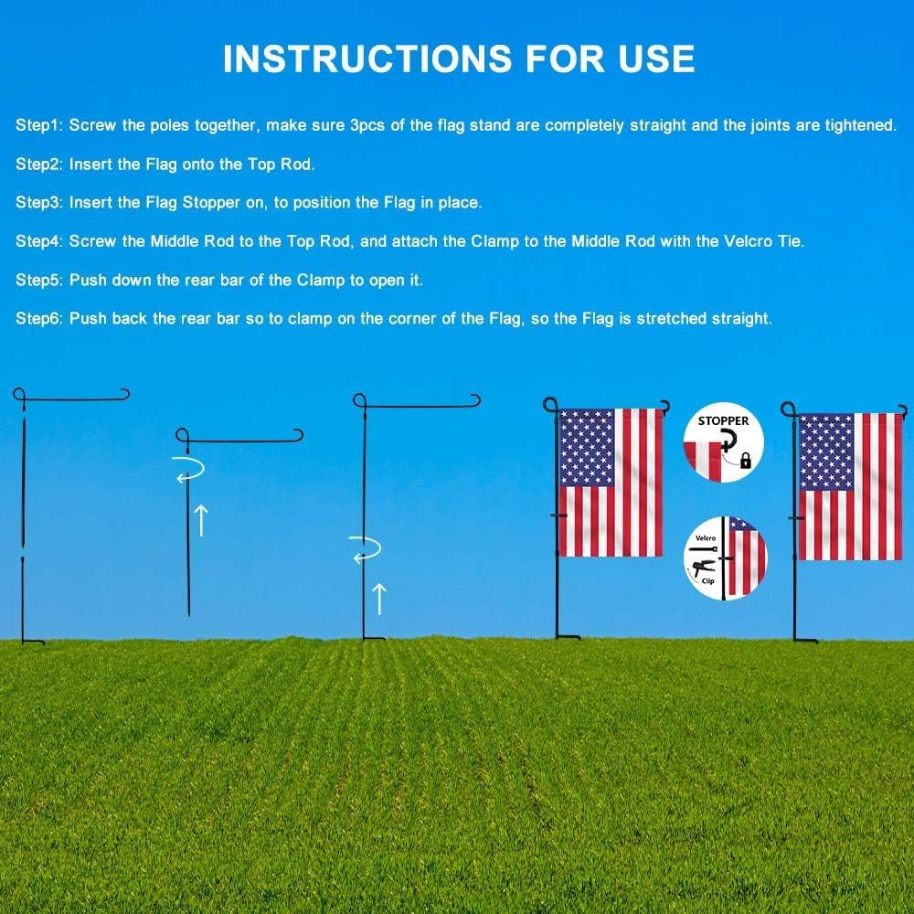 Hogardeck Garden Flag Holder Stand, Thickened Pole Sturdy and Straight Premium Yard Flag Holder Weather-Proof Metal Flagpole with Stopper and Clip Fit for American Flag, Fall Garden Flag