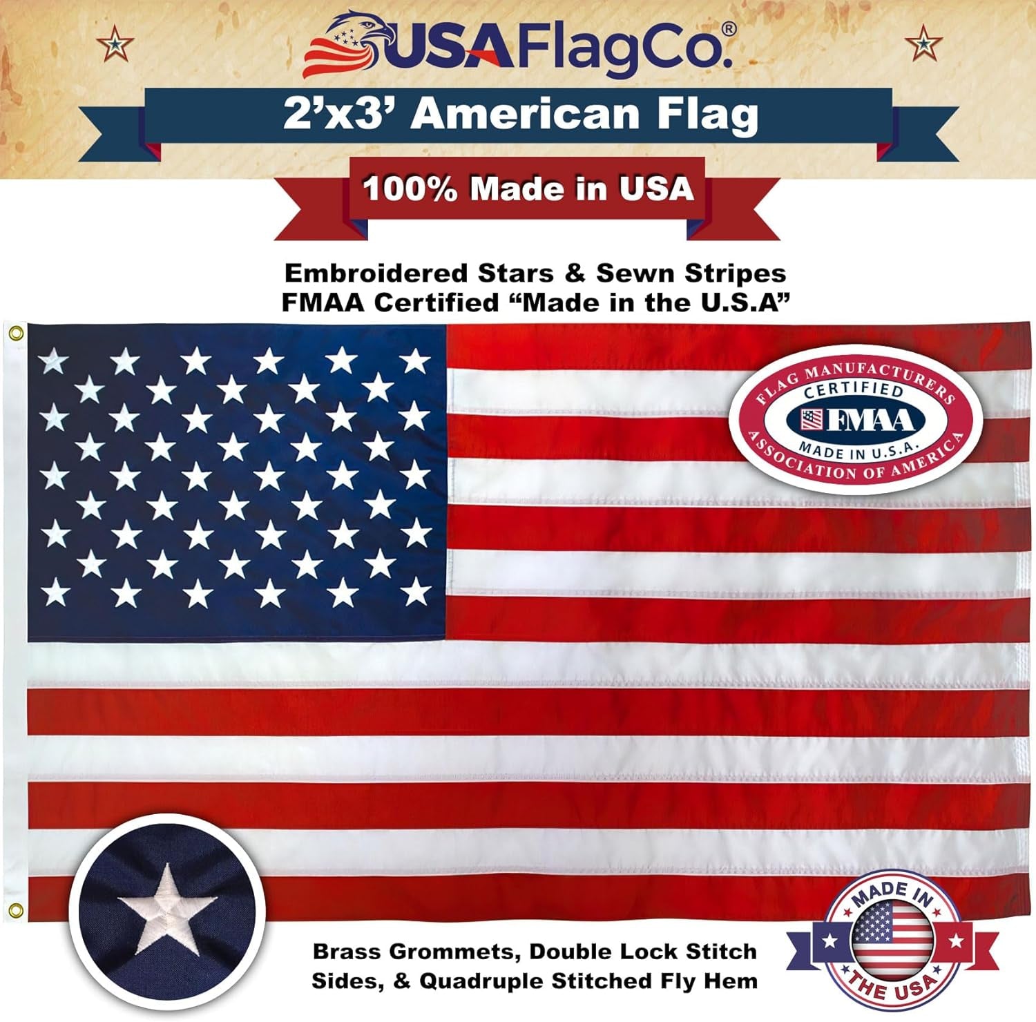 American Flags for outside 3X5 - USA Flag Co. American Flag 3X5 Heavy Duty Outdoor Made in USA with Embroidered Stars and Sewn Stripes, This US Flag Is an American Made Flag