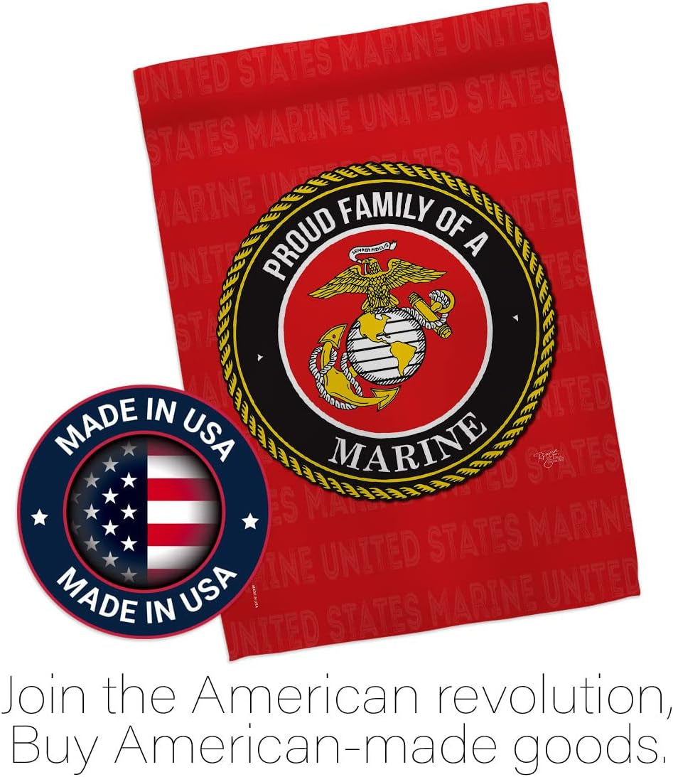 Proud Family Marines Garden Flag - Armed Forces Marine Corps USMC Semper Fi United State American Military Veteran Retire Official - House Banner Small Yard Gift Double-Sided Made in USA 13 X 18.5