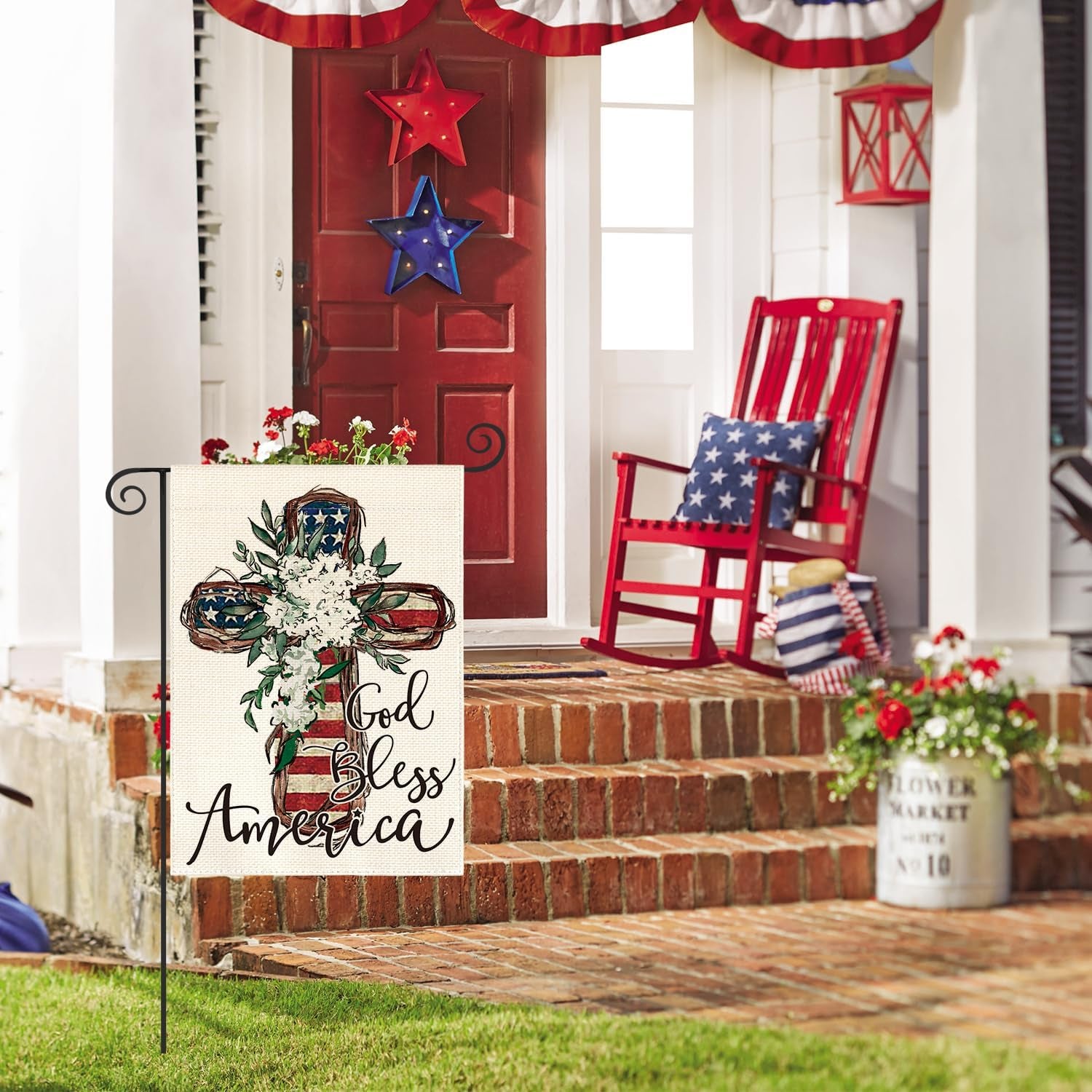 AVOIN Colorlife God Bless America Stars and Stripes House