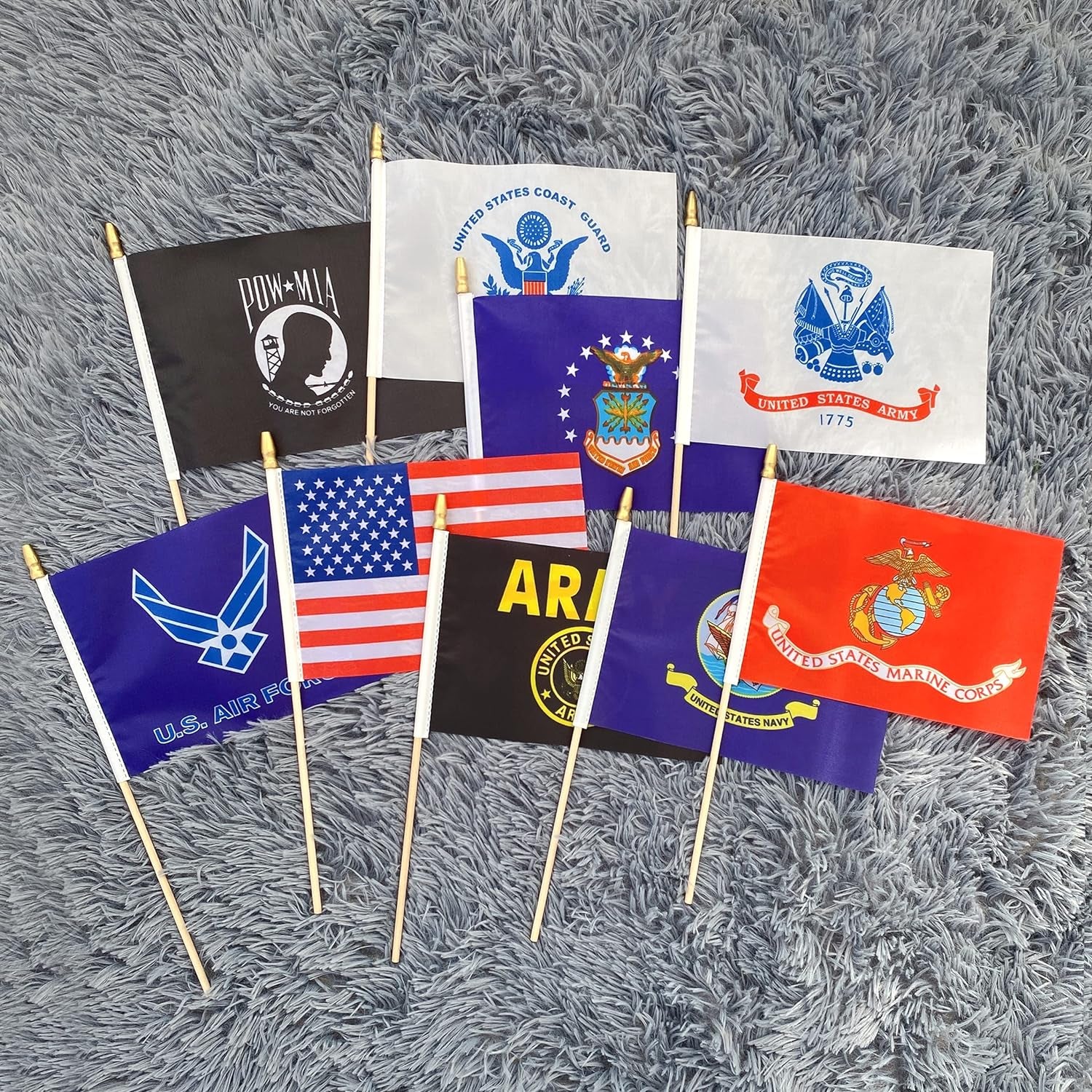 Military Flag Set Small Mini Army Armed Forces Hand Held Flags on Wooden Stick for Memorial Day,Veterans Day,5X8 Inch,20 Pack