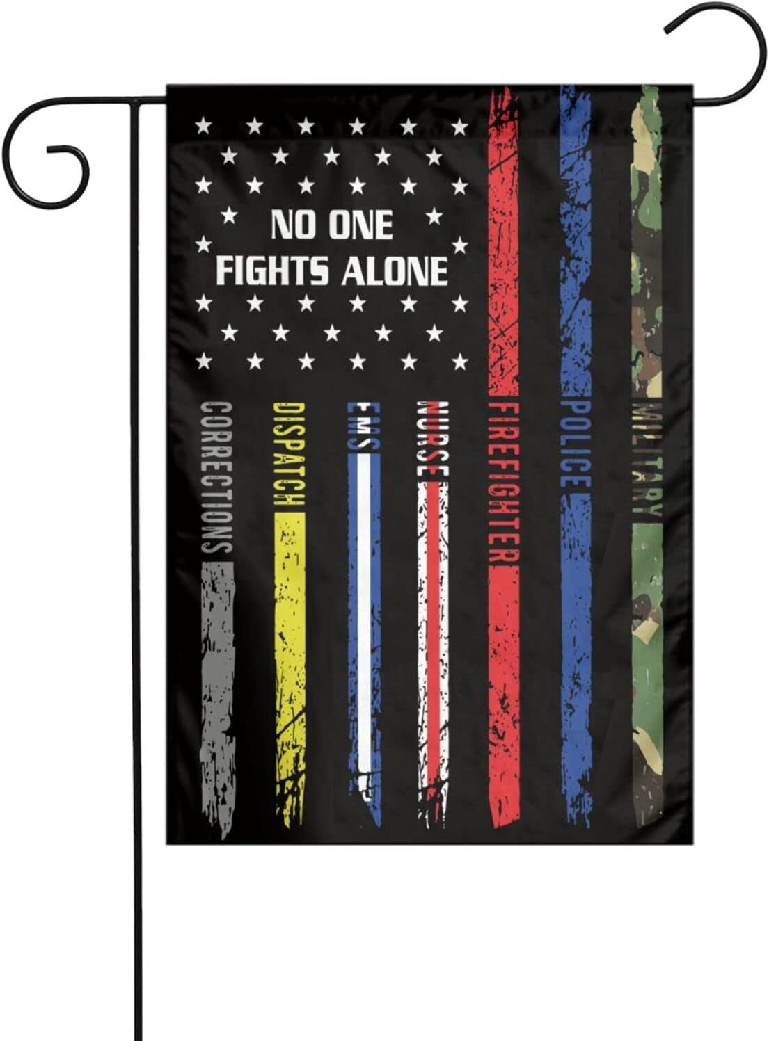 First Responders Hero Flag Nurse E-M-S Police Fire Military Garden Flag 12X18 Inch No One Fights Alone American Flag Vertical Double Sided Lawn Farm Yard Outdoor