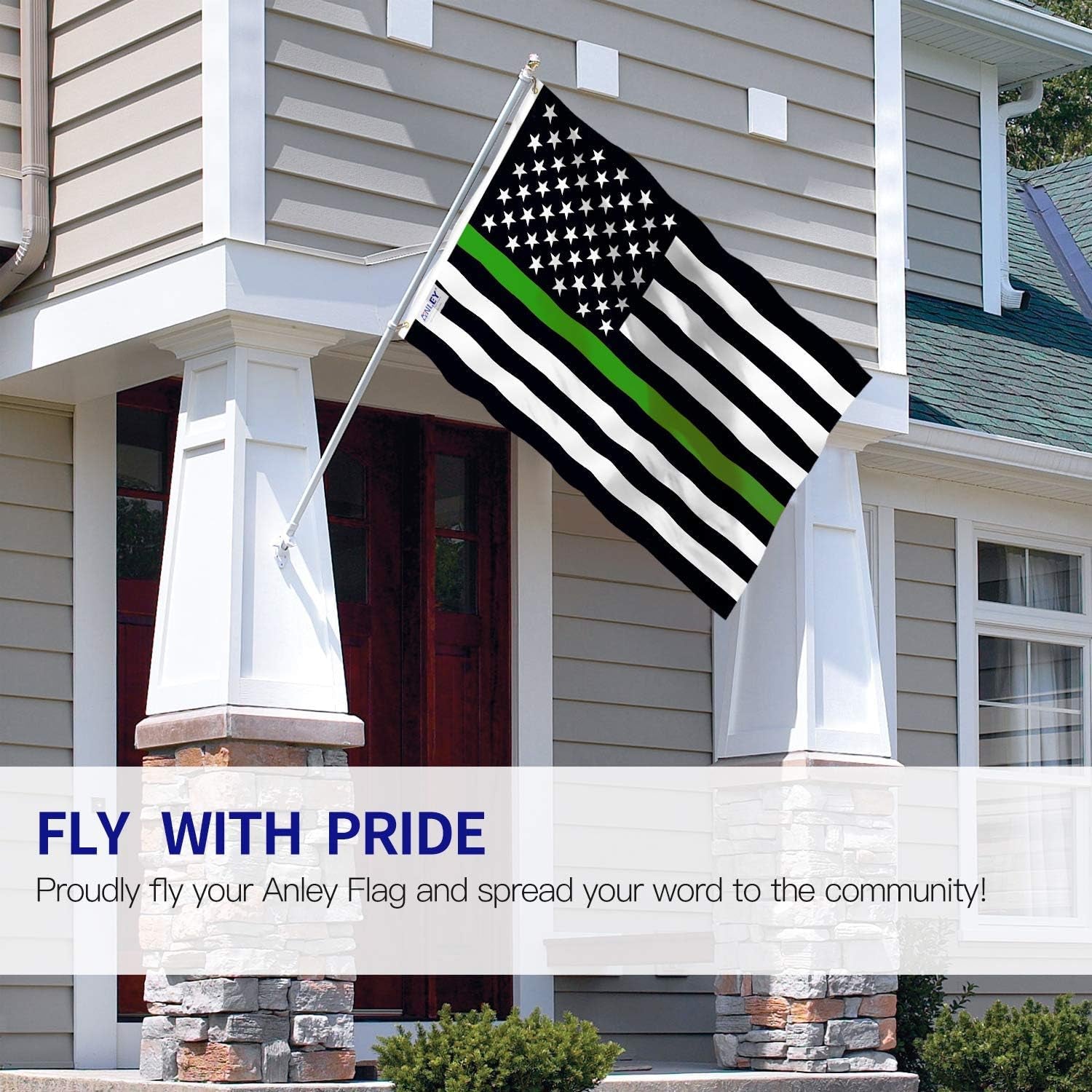 Anley Fly Breeze 3X5 Foot Thin Green Line USA Flag - Vivid Color and Fade Proof - Canvas Header and Double Stitched - Support for Border Patrol Agents Flag with Brass Grommets 3 X 5 Ft