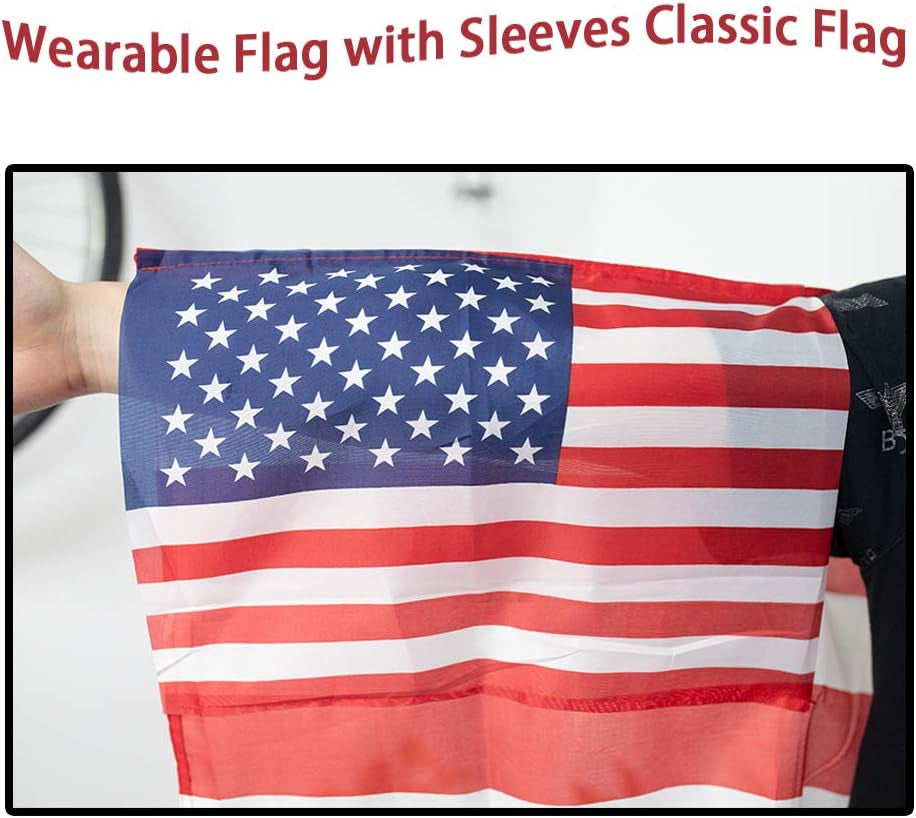 FUTUREPLUSX American Flag Cape, Wearable USA Flag Costume Outfit with Sleeves Classic Flag, 2 Differents Wearing Methods