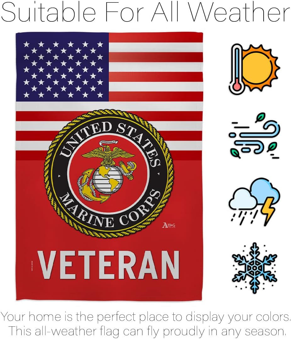 US Marine Corps Veteran House Flag - Pack Armed Forces USMC Semper Fi United State American Military Retire Official Support Our Troops - Banner Small Garden Yard Gift Double-Sided 28 X 40