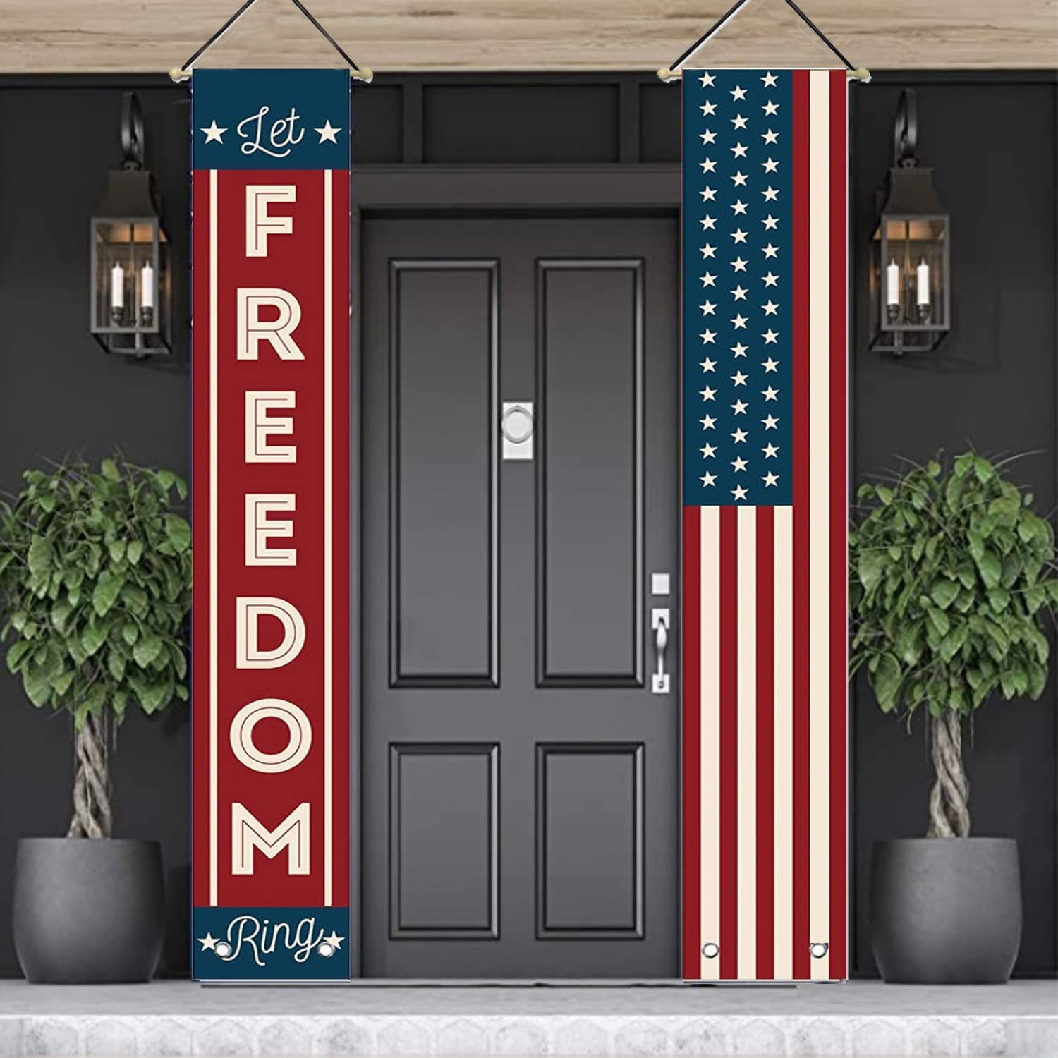 4Th of July Decorations Outdoor Patriotic Memorial Day Decor, Independence Day Veterans Day Labor Day Hanging American Flag and Banner, Stars and Stripes Porch Sign Party Supplies - Red White Blue 2024