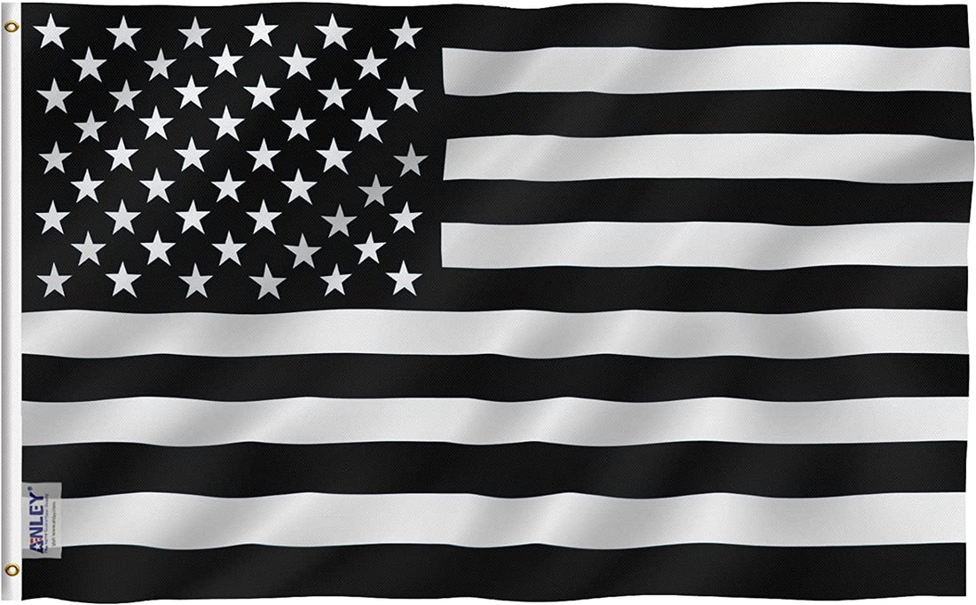 Anley Fly Breeze 3X5 Foot Black and White American Flag - Vivid Color and Fade Proof - Canvas Header and Double Stitched - Recession Usa Flags Polyester with Brass Grommets 3 X 5 Ft