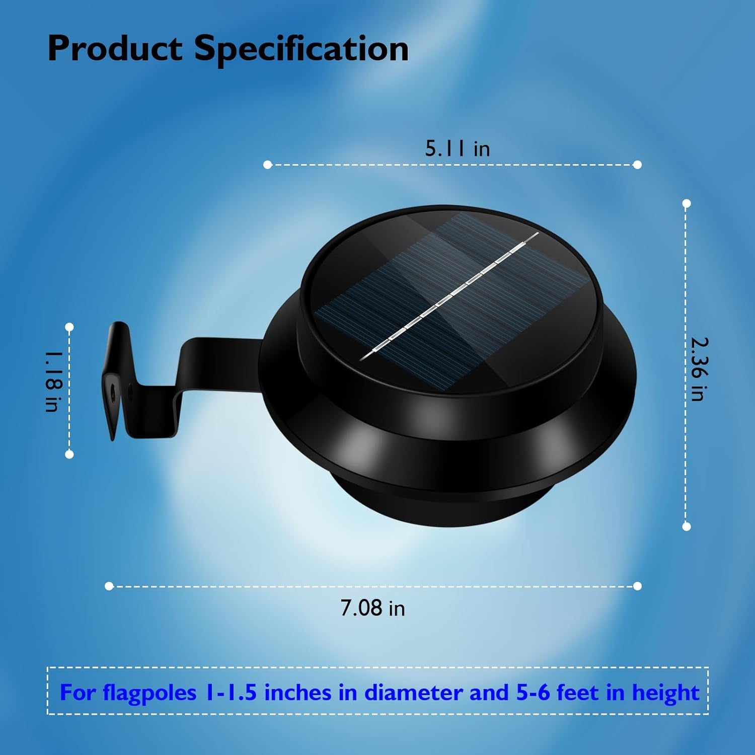 Flag Pole Light Solar Powered Outdoor Top Mounted Flagpole Solar Light, Metal Clamps Fits 1”To 1.5”Flagstaff , Brightest Flagpole Lights 13 LED Dusk to Dawn for Wall-Mount Spinning Flag Poles BLACK Y