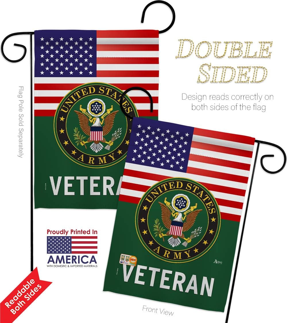 US Army Veteran Garden Flag Set Wall Holder Armed Forces Rangers United State American Military Retire Official Small Decorative Gift Yard House Banner Double-Sided Made in USA 13 X 18.5
