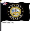 Army Veteran Emblem Flags 3X5 Outdoor Made in Usa-Double Sided 3 Ply Heavy Duty US Army Veteran Gold Crest Military Flags Banner for outside with 2 Brass Grommets UV Protection Fade Resistant For