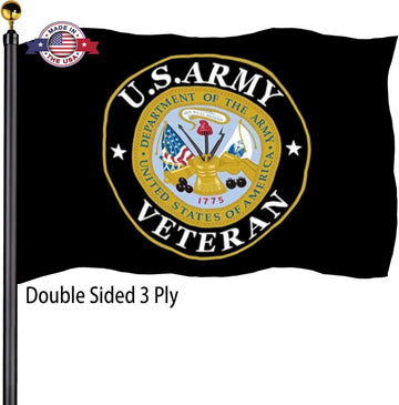 Army Veteran Emblem Flags 3X5 Outdoor Made in Usa-Double Sided 3 Ply Heavy Duty US Army Veteran Gold Crest Military Flags Banner for outside with 2 Brass Grommets UV Protection Fade Resistant For