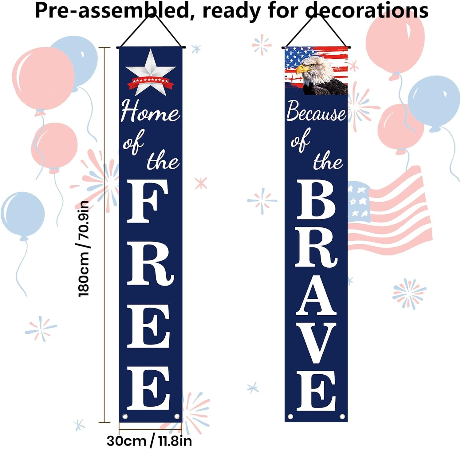 4Th of July Decorations Patriotic Decor Pre-Assembled Hanging Banners Memorial Day Flag Labor Veterans Armed Forces Military Homecoming Red White Blue Decorations